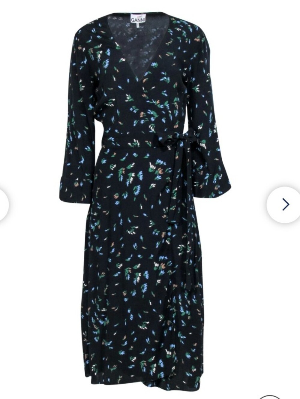 GANNI Printed Crepe Wrap Dress Verdant Green Floral Size 38 USA 6 - Picture 5 of 13
